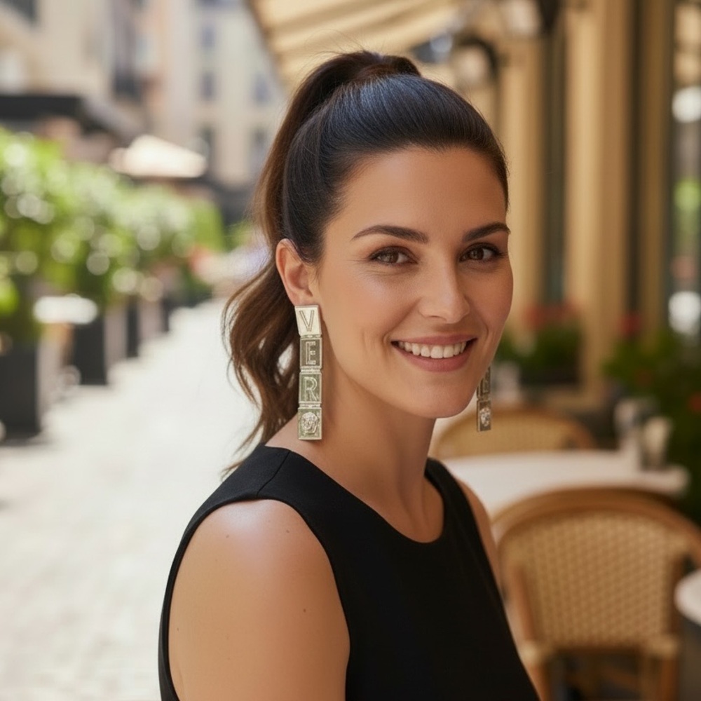 Versace Silver-Tone Logo Script Dangle Earrings - image 2